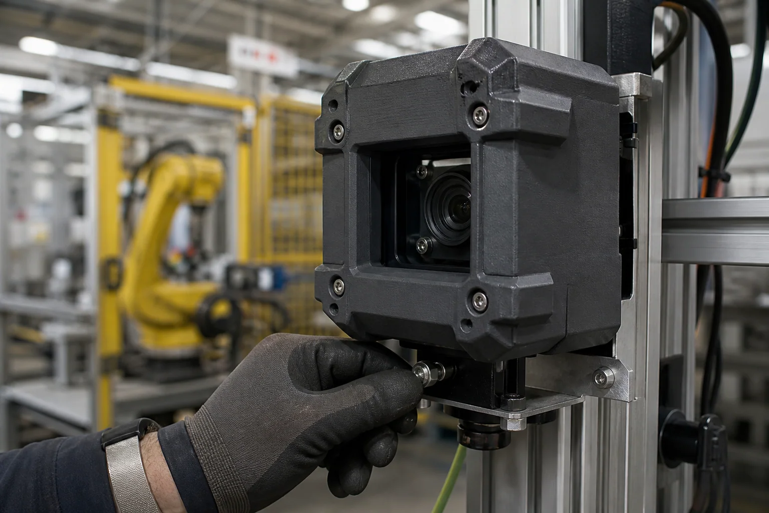 Polycarbonate printed protective housing around a machine-vision camera in an automation cell